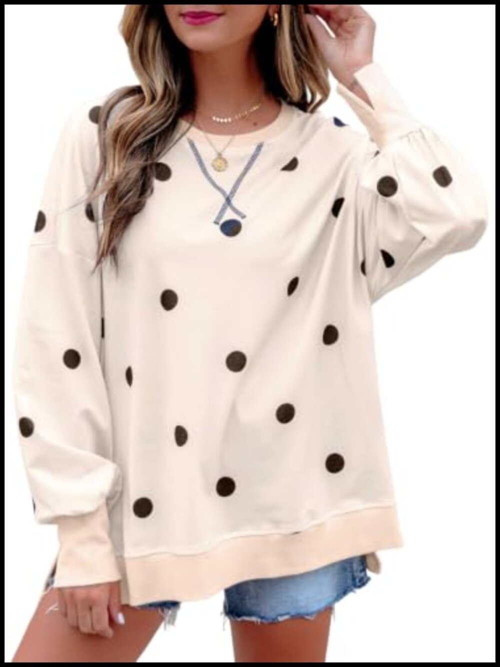 Oversized Polka Dot Sweatshirt Long Sleeve Loose Fit Pullover